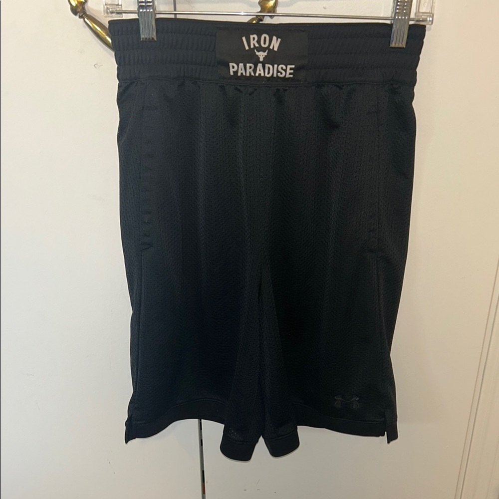 Under Armor Project Rock Iron Paradise Mesh Black Athletic Shorts with Waistband